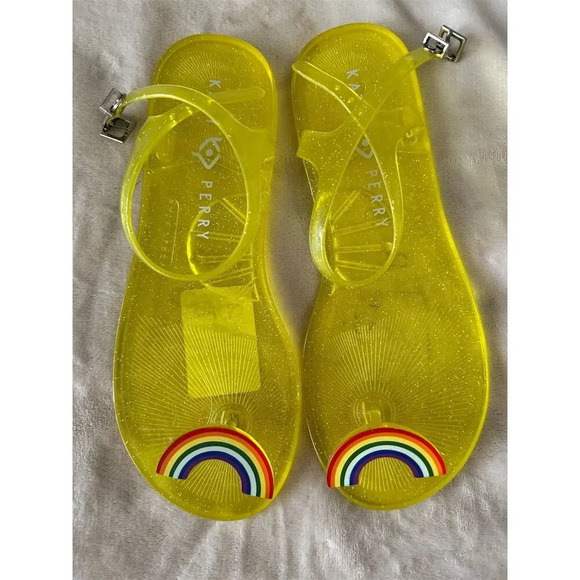 Katy Perry Shoes - Katy Perry Women's The Geli Flat Sandal Yellow Rainbow Size 8 Adjustable Buckle